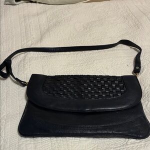 Elegant Black Woven Leather Shoulder Or Clutch Bag